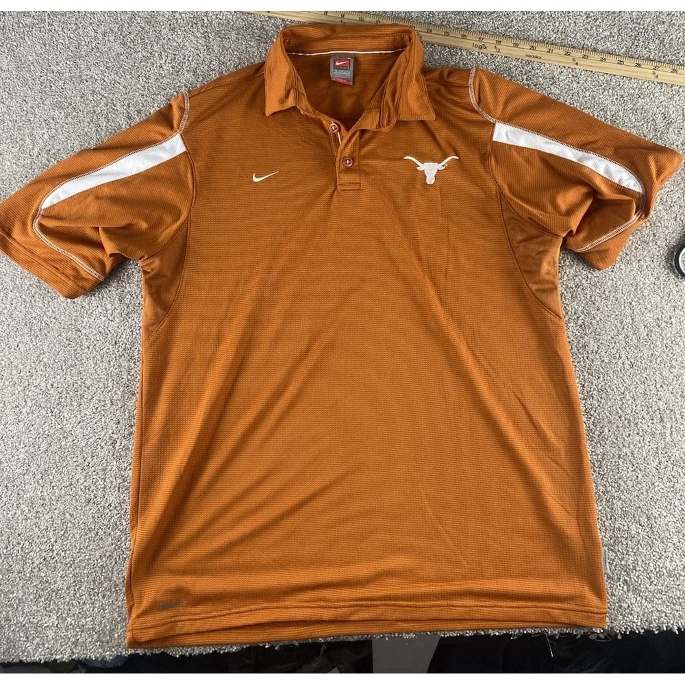 VTG Nike Gray Tag Texas Longhorns UT Performance Polo Mens L Orange Preppy NCAA